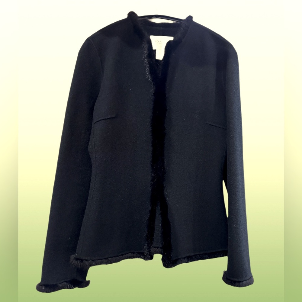 OSCAR DE LA RENTA Wool and Angora Evening Jacket Blazer with Genuine Mink Trim